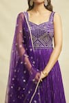 Shop_Alaya Advani_Purple Anarkali Georgette Embroidered Hand Mirror Work With Dupatta _at_Aza_Fashions