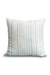 Shop_SITTARA WORKZ_Beige Linen Embroidery Lakeer Stripe Cushion_at_Aza_Fashions