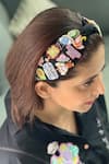 Joey & Pooh_Black 3d Hand Embroidery Headband _Online_at_Aza_Fashions