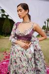 Buy_Ahi Clothing_Purple Heavy Organza Printed Floral V Neck Lehenga Embroidered Bustier Set _Online_at_Aza_Fashions