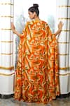 Shop_Ahi Clothing_Orange Heavy Crepe Printed Abstract Wave Longline Cape Palazzo Set _at_Aza_Fashions