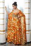 Ahi Clothing_Orange Heavy Crepe Wave Print Longline Cape Palazzo Set_Online_at_Aza_Fashions