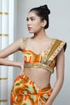 Shop_Ahi Clothing_Orange Heavy Crepe Printed Abstract Asymmetric Skirt Bustier Set _Online_at_Aza_Fashions