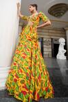 Ahi Clothing Yellow Crepe Mirrors, Zari Sweetheart Floral Print Peplum Blouse And Lehenga Set Online at Aza Fashions Ahi Clothing_Yellow Crepe Mirrors, Zari Sweetheart Floral Print Peplum Blouse And Lehenga Set _Online_at_Aza_Fashions