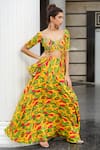 Shop Ahi Clothing Yellow Crepe Mirrors, Zari Sweetheart Floral Print Peplum Blouse And Lehenga Set Online at Aza Fashions Shop_Ahi Clothing_Yellow Crepe Mirrors, Zari Sweetheart Floral Print Peplum Blouse And Lehenga Set _Online_at_Aza_Fashions