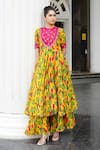 AHI Clothing_Yellow Heavy Crepe Printed Floral Round Embroidered Anarkali Palazzo Set _Online_at_Aza_Fashions