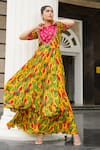 Buy_AHI Clothing_Yellow Heavy Crepe Printed Floral Round Embroidered Anarkali Palazzo Set _Online_at_Aza_Fashions