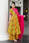 Shop_AHI Clothing_Yellow Heavy Crepe Printed Floral Round Embroidered Anarkali Palazzo Set _Online_at_Aza_Fashions