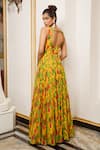 Shop_Ahi Clothing_Yellow Heavy Georgette Printed Floral Sweetheart High Slit Maxi Dress _at_Aza_Fashions