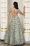 Shop_Ahi Clothing_Green Heavy Georgette Printed Floral Leaf Kali Lehenga Set _at_Aza_Fashions