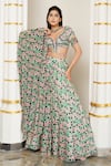 Ahi Clothing_Green Heavy Georgette Printed Floral Leaf Kali Lehenga Set _Online_at_Aza_Fashions