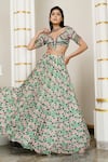 Buy_Ahi Clothing_Green Heavy Georgette Printed Floral Leaf Kali Lehenga Set _Online_at_Aza_Fashions