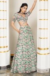 Shop_Ahi Clothing_Green Heavy Georgette Printed Floral Leaf Kali Lehenga Set _Online_at_Aza_Fashions