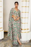 Ahi Clothing Green Crepe Zari, Embroidery V-neck Floral Printed Cape Sleeve Skirt Set Online at Aza Fashions Ahi Clothing_Green Crepe Zari, Embroidery V-neck Floral Printed Cape Sleeve Skirt Set _Online_at_Aza_Fashions