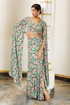 Buy Ahi Clothing Green Crepe Zari, Embroidery V-neck Floral Printed Cape Sleeve Skirt Set Online at Aza Fashions Buy_Ahi Clothing_Green Crepe Zari, Embroidery V-neck Floral Printed Cape Sleeve Skirt Set _Online_at_Aza_Fashions
