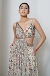 Ahi Clothing_Cream Heavy Georgette Printed Floral V Neck Bustier Palazzo Set _at_Aza_Fashions