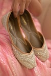 Shop_Coral Haze_Gold 3d Sequins Chamak Embroidered Juttis _at_Aza_Fashions