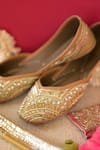 Shop_Coral Haze_Gold 3d Sequin Nazaara Embroidered Juttis _Online_at_Aza_Fashions