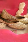 Coral Haze_Gold 3d Sequin Nazaara Embroidered Juttis _at_Aza_Fashions