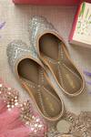 Buy_Coral Haze_Grey Zevar Hand Embroidered Juttis _Online_at_Aza_Fashions