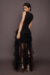 Deepika Arora_Black Top Roma Embroidered Cut Work Geometric And Neon Draped And Ruffle Dress _Online_at_Aza_Fashions