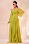 Baise Gaba_Green Chiffon Sweetheart Neck Grace Ruched Bodice Maxi Dress_Online_at_Aza_Fashions