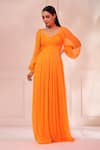 Buy_Baise Gaba_Orange Chiffon Sweetheart Neck Grace Ruched Bodice Dress_at_Aza_Fashions