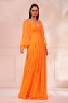 Buy_Baise Gaba_Orange Chiffon Sweetheart Neck Grace Ruched Bodice Dress_Online_at_Aza_Fashions