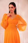Baise Gaba_Orange Chiffon Sweetheart Neck Grace Ruched Bodice Dress_at_Aza_Fashions