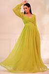 Buy_Baise Gaba_Green Chiffon Sweetheart Neck Grace Ruched Bodice Maxi Dress_at_Aza_Fashions