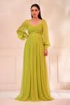 Baise Gaba_Green Chiffon Sweetheart Neck Grace Ruched Bodice Maxi Dress_at_Aza_Fashions