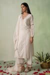 Buy_VARUN CHHABRA_Ivory Kurta Chanderi Silk Embroidered Resham Thread V Neck Set_at_Aza_Fashions