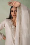 VARUN CHHABRA_Ivory Kurta Chanderi Silk Embroidered Resham Thread V Neck Set_Online_at_Aza_Fashions