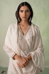 Buy_VARUN CHHABRA_Ivory Kurta Chanderi Silk Embroidered Resham Thread V Neck Set_Online_at_Aza_Fashions