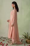 Buy_VARUN CHHABRA_Peach Kurta Chanderi Silk Embroidered Resham Thread V Neck Set_Online_at_Aza_Fashions