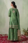 Shop_VARUN CHHABRA_Green Chanderi Embroidered Dori V Neck Kurta Gharara Set_at_Aza_Fashions