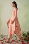 Buy_VARUN CHHABRA_Peach Kurta Chanderi Silk Embroidered Zari Round Neck Work Set_Online_at_Aza_Fashions