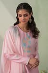 VARUN CHHABRA_Pink Kurta Chanderi Silk Embroidered Floral Patch Round Neck Work Set_Online_at_Aza_Fashions