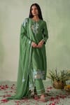 Buy_VARUN CHHABRA_Green Kurta Chanderi Silk Embroidered Floral Patch Round Neck Work Set_at_Aza_Fashions