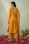 Shop_VARUN CHHABRA_Yellow Kurta Chanderi Silk Embroidered Floral Applique V Neck Work Set_at_Aza_Fashions