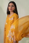 VARUN CHHABRA_Yellow Kurta Chanderi Silk Embroidered Floral Applique V Neck Work Set_Online_at_Aza_Fashions