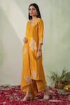 Shop_VARUN CHHABRA_Yellow Kurta Chanderi Silk Embroidered Floral Applique V Neck Work Set_Online_at_Aza_Fashions