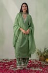 Buy_VARUN CHHABRA_Green Kurta And Palazzo Cambric Lined With Mul Neckline Set_at_Aza_Fashions