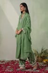 Shop_VARUN CHHABRA_Green Kurta And Palazzo Cambric Lined With Mul Neckline Set_Online_at_Aza_Fashions