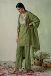 Buy_VARUN CHHABRA_Green Kurta And Pant Cambric Cotton Lined With Floral Pakistani Set _Online_at_Aza_Fashions