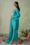 Shop_VARUN CHHABRA_Blue Kurta And Pant Cambric Cotton Lined With Mul Yoke Pakistani Set _at_Aza_Fashions