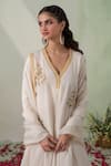 VARUN CHHABRA_Ivory Kurta And Salwar Cambric Cotton Lined With Mul Placement Set _Online_at_Aza_Fashions