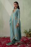 Buy_VARUN CHHABRA_Blue Kurta And Salwar Cambric Cotton Lined With Floral Placement Set _Online_at_Aza_Fashions