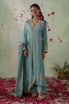Shop_VARUN CHHABRA_Blue Kurta And Salwar Cambric Cotton Lined With Floral Placement Set _Online_at_Aza_Fashions
