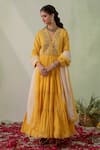 Buy_VARUN CHHABRA_Yellow Anarkali And Pant Cambric Lined With Mul Sequin Set_at_Aza_Fashions